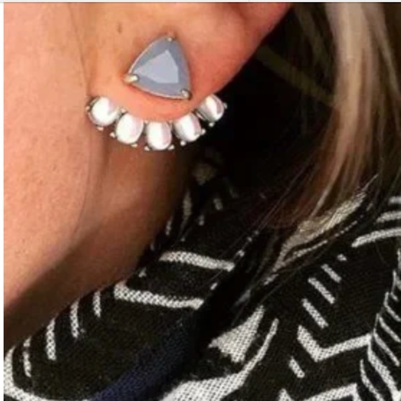 Stella & Dot Ear Jacket Crescent 4-in-1 Earrings - Silver + Pale Blue - Picture 6 of 6